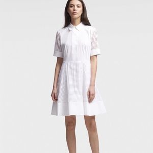 DKNY white short sleeve poplin cotton dress